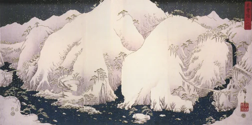Hiroshige, Un río entre montañas nevadas