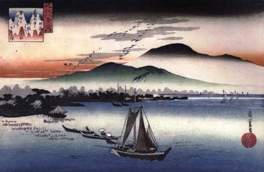 Hiroshige Barcas de pesca en un lago
