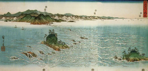 Hiroshige, Remolinos en una costa rocosa