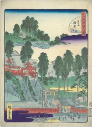 Libro ilustrado de Vistas famosas de Edo: pequeño santuario en ?ji