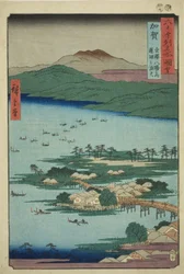 Provincia de Kaga: Las luces de pesca en el lago Renko, una de las ocho vistas escénicas de Kanazawa (Kaga, Kanazawa hassho no uchi, Renko no isaribi), de la serie "Lugares famosos en las sesenta y tantas provincias (Rokujuyoshu meisho zue)"