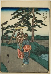 Kakegawa, de la serie "Cincuenta y tres estaciones [del Tokaido] (Gojusan tsugi)," también conocido como el Tokaido de figuras (Jinbutsu Tokaido)
