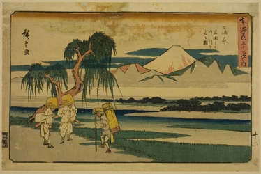 Kanbara: Vista del río Fuji desde Iwafuchi, de la serie "Cincuenta y tres estaciones del Tokaido"