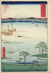 Bahía de Kurodo en la provincia de Kazusa (Kazusa Kurodo no ura), de la serie Treinta y seis vistas del monte Fuji (Fuji sanjūrokkei)