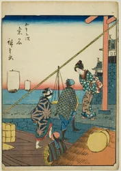 Kuwana, de la serie "Cincuenta y tres estaciones [del Tokaido] (Gojusan tsugi)," también conocida como el Tokaido de figuras (Jinbutsu Tokaido)