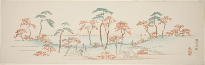 Arces en el Templo Kaianji (Kaianji koyo), de una serie sin título de vistas famosas de los suburbios de Edo