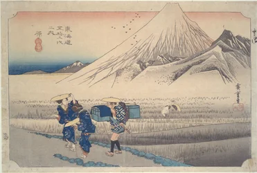 El monte Fuji por la mañana en la estación de Hara, de la serie Las cincuenta y tres estaciones del Tōkaidō