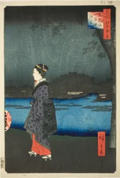Vista Nocturna de la Colina Matsuchi y el Canal San’ya (Matsuchiyama San’yabori yakei), de la serie "Cien Vistas Famosas de Edo (Meisho Edo hyakkei)"