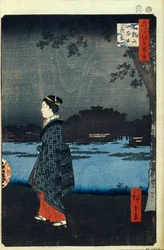 Vista nocturna de Matsuchiyama y el canal Sanya, Cien vistas famosas de Edo, 1856-1858
