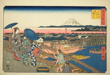 Puente Nihon a Puente Edo, de la serie "Lugares famosos en Edo"