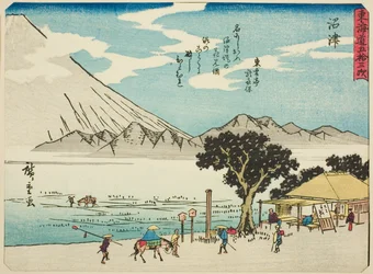 Numazu, de la serie "Cincuenta y Tres Estaciones del Tokaido (Tokaido gojusan tsugi)," también conocido como el Tokaido con Poema (Kyoka iri Tokaido)