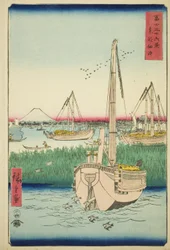 Frente a la isla Tsukuda en la Capital del Este, de la serie "Treinta y seis vistas del Monte Fuji"