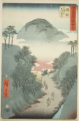 Okabe: Camino estrecho cubierto de hiedra en el Monte Utsu, no. 22 de la serie "Vistas famosas de las cincuenta y tres estaciones"