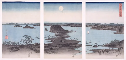 Panorama de vistas de Kanazawa bajo la luna llena, de la serie 