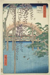 Recintos del Santuario Kameido Tenjin (Kameido Tenjin keidai), de la serie "Cien Vistas Famosas de Edo (Meisho Edo hyakkei)"