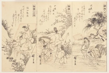 Bocetos preparatorios para el río de joyas Chofu en Musashi; El río de joyas Ide, 1838-43
