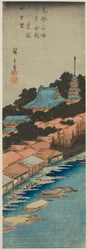 Lluvia en el puente Azuma bajo el templo Kinryuzan en Asakusa (Asakusa Kinryuzan shita Azuma Bashi uchu bo), de la serie "Vistas famosas de la capital oriental (Toto meisho)"