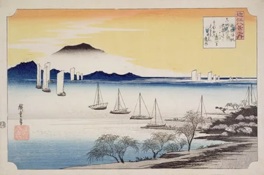 Velas que regresan en Yabase, de la serie «8 vistas de Ōmi», hacia 1834