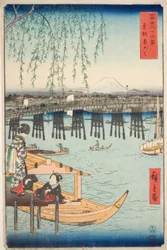 Puente Ryogoku en la Capital del Este (Toto Ryogoku), de la serie "Treinta y seis vistas del Monte Fuji (Fuji sanjurokkei)"