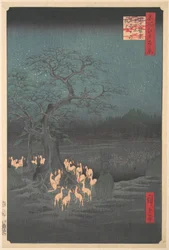 Árbol Shozokuenoki en Ōji: fuegos de zorros en Nochevieja