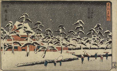 Vista nevada del templo Zojoji en Shiba, 1847-1852