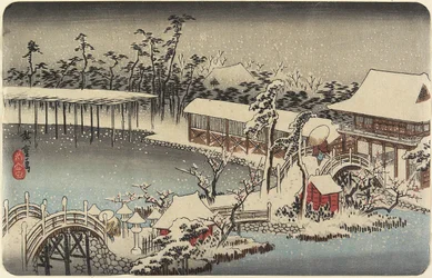 Nieve en el recinto del santuario Kameido Tenman, 1832-1834