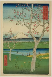 Los alrededores de Koshigaya en la provincia de Musashi, de la serie "Treinta y seis vistas del Monte Fuji"