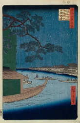 El pino del éxito y Oumayagashi en el río Asakusa Cien vistas famosas de Edo, 1856-1858