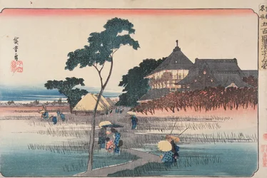 La sala espiral del templo de los Quinientos Arhats, de la serie «Lugares famosos de Edo», década de 1830