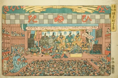 Teatro en Saruwakamachi, de la serie "Lugares famosos en la capital oriental"