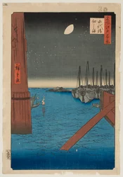 La isla de Tsukuda vista desde el puente Eitai, de la serie «Cien vistas famosas de Edo»