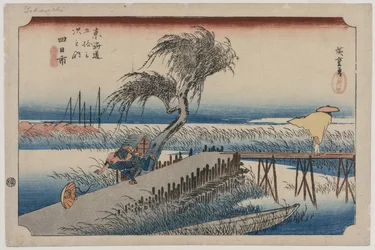 Yokkaichi: Vista del río Mie, de la serie Las cincuenta y tres estaciones del Tokaido, c. 1833-34