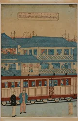 Una estación, c. 1870 (tríptico xilográfico japonés)