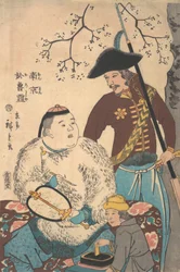 Rusos y un chino inscribiendo un abanico, 12º mes, 1860