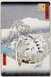 Personajes bajo la nieve, Japón - Impresión japonesa de Hiroshige Utagawa - siglo XIX