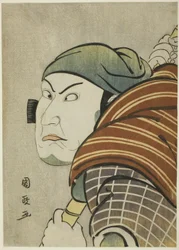El actor Kataoka Nizaemon VII como Iyo no Taro en la obra "Seiwa Nidai Oyose Genji," representada en el Teatro Miyako en el undécimo mes, 1796