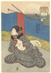 Bellezas en una pelea de gallos, Bijin toriawase (título en el objeto)