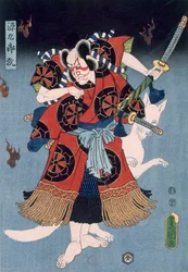 Bando Kamezo como Yokawa Kakuhan en una escena de Sembonzakura