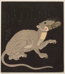Ichikawa Danj?r? VII disfrazado de rata, sosteniendo un pergamino mágico