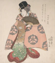 Actor de Kabuki en un papel femenino con un abanico, siglo XIX