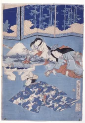 Bienvenida a la primavera con una reunión de flores (Hana Soroi Haru No Taimen) (xilografía en color)