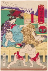 Combate de dos niños sumo frente a Tachibana Muneshige (1567-1642)