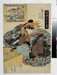 Egawa de la Casa Maruebiya (Serie sobre cortesanas que personifican 8 vistas de Japón). Egawa de la Casa Maruebiya (De la serie Las Cortesanas personificando Las ocho vistas de Japón). Impresión de Utagawa Yasugoro Kuniyasu (1794-1832), hacia 1820. Ukiy