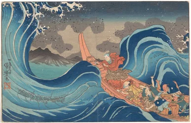 Biografía ilustrada concisa del monje Nichiren: calmar el mar tormentoso en Tsunoda durante el exilio en la isla de Sado