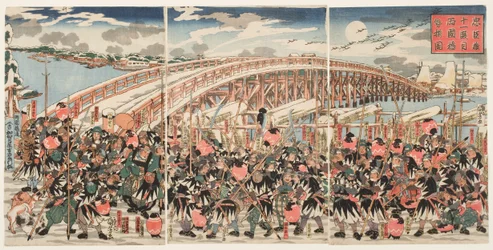 Undécimo Acto de la "Chushingura": Los leales retenedores se reúnen en el puente de Ryogoku
