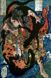 Iwanuma Kichirokurō Nobusato Serie: Uno de los Ochocientos Héroes del Margen del Agua de Nuestro País (Honchō Suikoden gōketsu happyakunin no hitori), c.1836