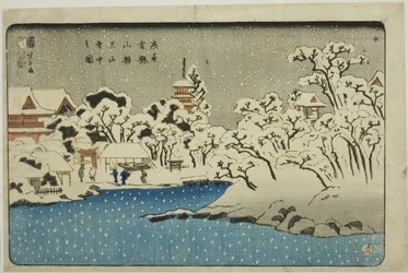 Nieve en la colina Benten en el templo Kinryuzan en Asakusa (Asakusa Kinryuzan Bentenyama setchu no zu)