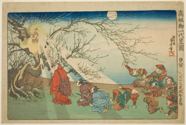 La estrella desciende sobre Echi en la decimotercera noche del noveno mes (Kugatsu jusan yoru Echi shoko), de la serie "Biografía ilustrada concisa del gran sacerdote [Nichiren] (Koso go ichidai ryakuzu)"