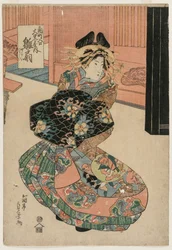 La cortesana Hinaogi del Daikokuya en la entrada de Kadomachi