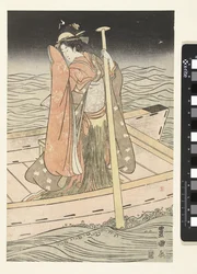 mujer joven, en, barco